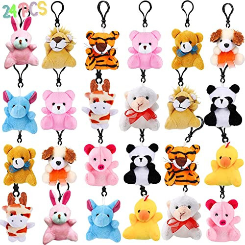 DINESIL 24 Pack Mini Plush Animals Toys, Small Stuffed Animal Plush Keychain Set for Goodie Bag Fillers, Easter Basket Stuffers, Easter Party Favors, Classroom Prizes - 1