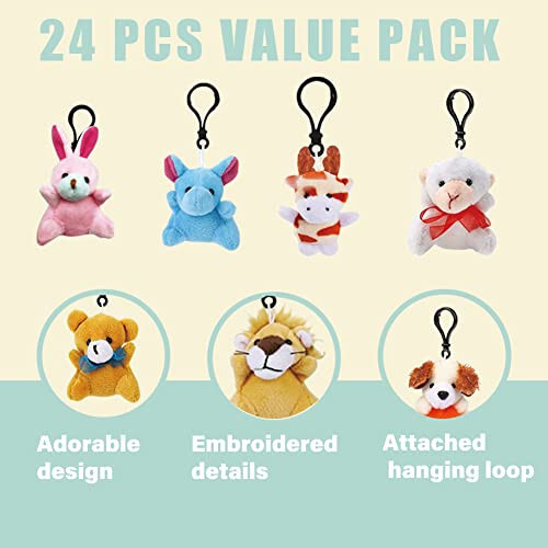 DINESIL 24 Pack Mini Plush Animals Toys, Small Stuffed Animal Plush Keychain Set for Goodie Bag Fillers, Easter Basket Stuffers, Easter Party Favors, Classroom Prizes - 2