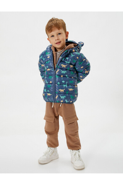 Dinosaur puffer jacket, quilted, hooded, zippered. - 7