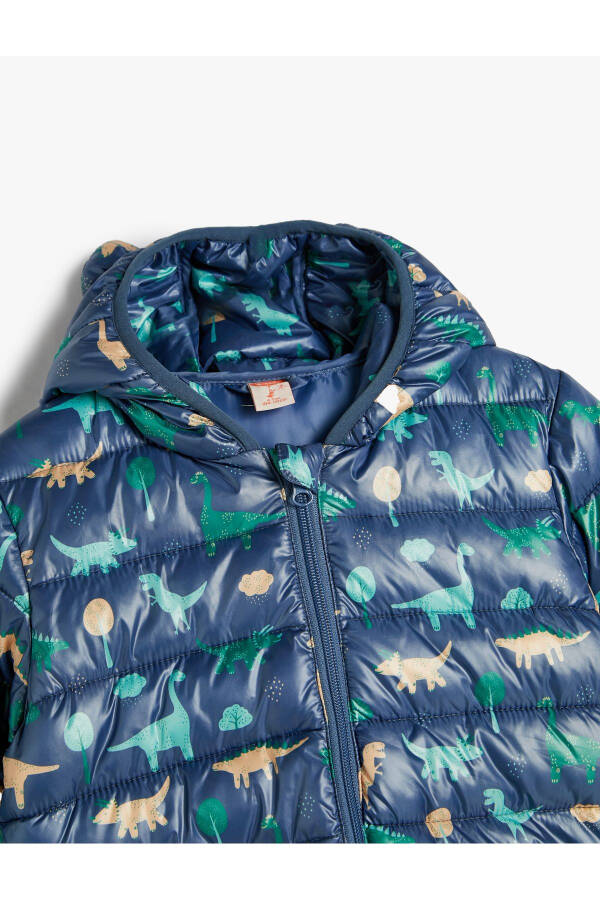 Dinosaur puffer jacket, quilted, hooded, zippered. - 11