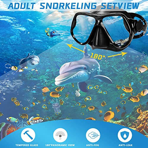 DIPUKI Snorkeling Gear for Adults Snorkel mask Set Scuba Diving mask Dry Snorkel Swimming Glasses Swim Dive mask Nose Cover Youth Diving - 7