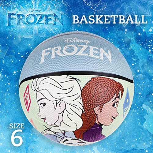 Disney Frozen Basketball Size 6, Princess Elsa, Anna, and Olaf Indoor and Outdoor Game Youth Sports Ball for Boys and Girls, Blue - 2