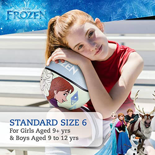 Disney Frozen Basketball Size 6, Princess Elsa, Anna, and Olaf Indoor and Outdoor Game Youth Sports Ball for Boys and Girls, Blue - 3