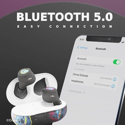 Disney Lilo ve Stitch Bluetooth Kulaklıklar Şarj Kılıfı ile - Kablosuz Kulaklıklar Dahili Mikrofonlu + 30 Saate Kadar Oynatma Süresi - Lilo ve Stitch Hediyeleri Kızlar, Erkekler, Kadınlar, Erkekler, Lilo ve Stitch Severler İçin - 6