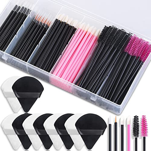 Disposable Makeup Accessories with Makeup Applicators Triangle Makeup Puffs, Mascara wands, Disposable Lip Applicators, liner Brushes Makeup Tools for Makeup Artist Supplies - 1