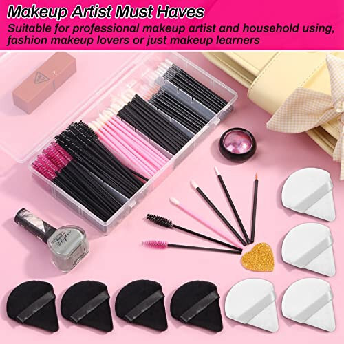 Disposable Makeup Accessories with Makeup Applicators Triangle Makeup Puffs, Mascara wands, Disposable Lip Applicators, liner Brushes Makeup Tools for Makeup Artist Supplies - 2