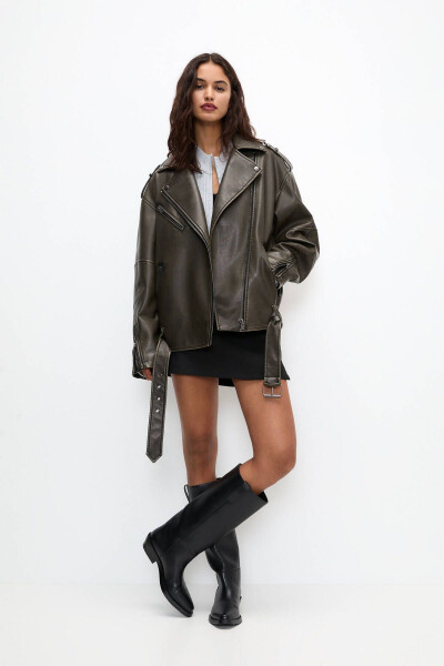 Distressed Faux Leather Biker Jacket - 3