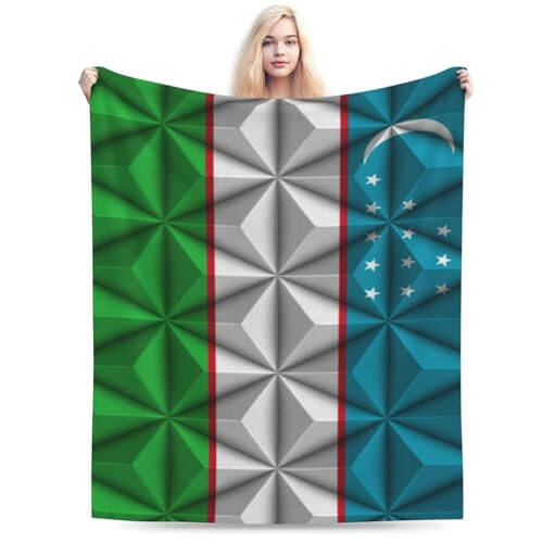 Divan, to'shak va divan uchun Polygon effekti bilan O'zbekiston bayrog'i naqshli Yumshoq va qulay adyol 40”x30” Anti-pilling flanel adyol - 1