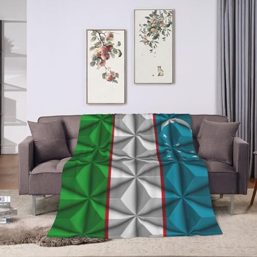 Divan, to'shak va divan uchun Polygon effekti bilan O'zbekiston bayrog'i naqshli Yumshoq va qulay adyol 40”x30” Anti-pilling flanel adyol - 3