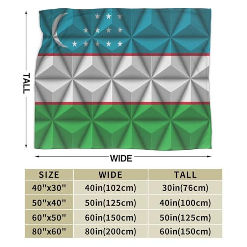 Divan, to'shak va divan uchun Polygon effekti bilan O'zbekiston bayrog'i naqshli Yumshoq va qulay adyol 40”x30” Anti-pilling flanel adyol - 6