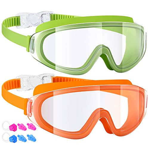 Dizywiee Kids Swim Goggles, 2-Pack Frameless Swimming Goggles for Kids, Child, Boys or Girls From 5-14, Wide View Pool Goggle - 1