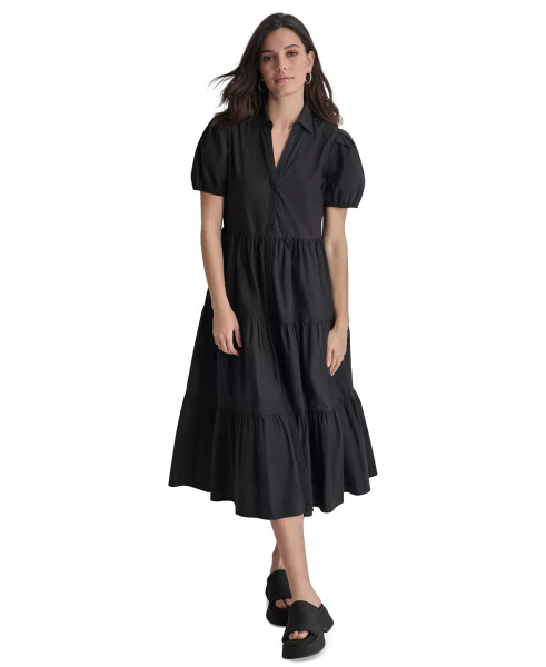 DKNY Ayollar uchun Puffed-Sleeve Tiered Shirtdress Qora - 1