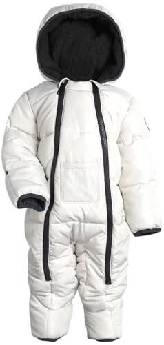 DKNY Baby Boys' Snow Pram - Newborn Sherpa Hood One Piece Snowsuit - Cozy Polar Fleece Lined Winter Coat for Baby Boys 12-24M - 1