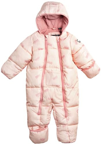 DKNY Baby Girls’ Snowsuit – Hooded Fleece Lined Warm Winter Coat – Zip Snow Pram for Newborns and Infants (0-24M) - 1