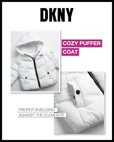 DKNY Bebek Kız Kışlık Mont - Kızlar İçin Polar Astarlı Kapitoneli Pofuduk Parka Kaban (Bedenler: 12M-4T) - 3