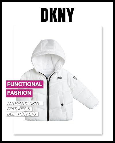 DKNY Bebek Kız Kışlık Mont - Kızlar İçin Polar Astarlı Kapitoneli Pofuduk Parka Kaban (Bedenler: 12M-4T) - 4