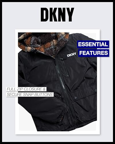 DKNY Boys' Puffer Jacket - Zip Up Hooded Reversible Puffer to Plaid Sherpa Winter Jacket - Outerwear Jackets for Boys (8-20) - 4