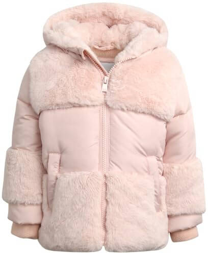 DKNY Infant Toddler Baby Girls' Qish kiyimlari- Qiz bolalar uchun polarkent astarli kaputli vatelangan kabarcık puffer kurtka (12A-4Y) - 1