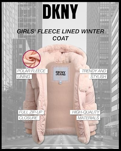 DKNY Infant Toddler Baby Girls' Qish kiyimlari- Qiz bolalar uchun polarkent astarli kaputli vatelangan kabarcık puffer kurtka (12A-4Y) - 2