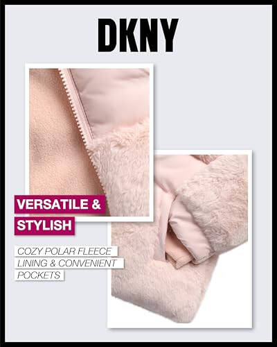 DKNY Infant Toddler Baby Girls' Qish kiyimlari- Qiz bolalar uchun polarkent astarli kaputli vatelangan kabarcık puffer kurtka (12A-4Y) - 4