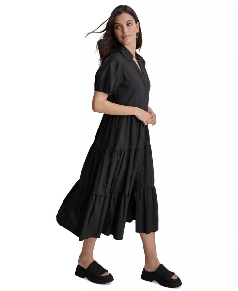 DKNY Women's Puffed-Sleeve Tiered Shirtdress Black - 3