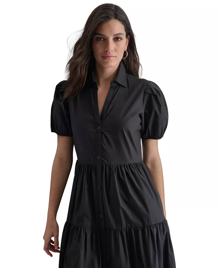 DKNY Women's Puffed-Sleeve Tiered Shirtdress Black - 4