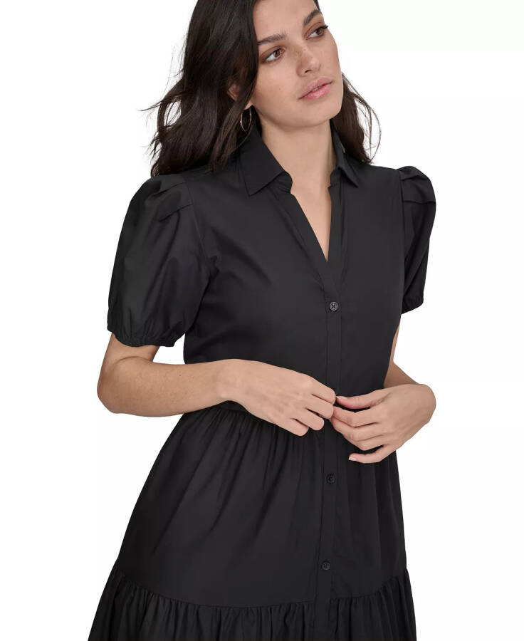 DKNY Women's Puffed-Sleeve Tiered Shirtdress Black - 5