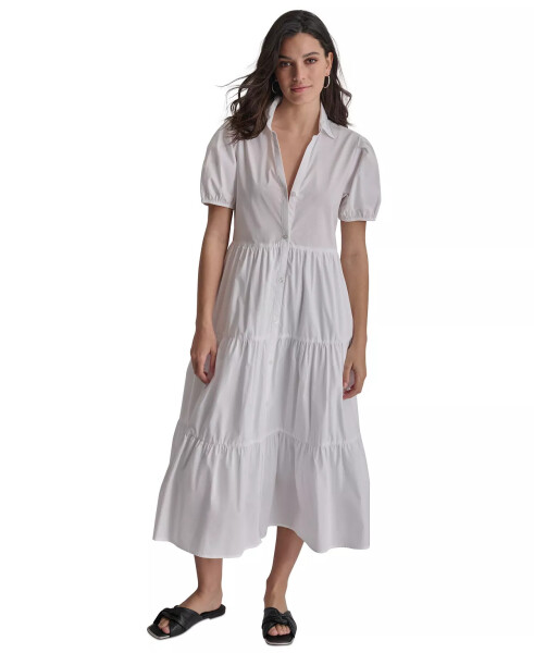 DKNY Women's Puffed-Sleeve Tiered Shirtdress White - 1