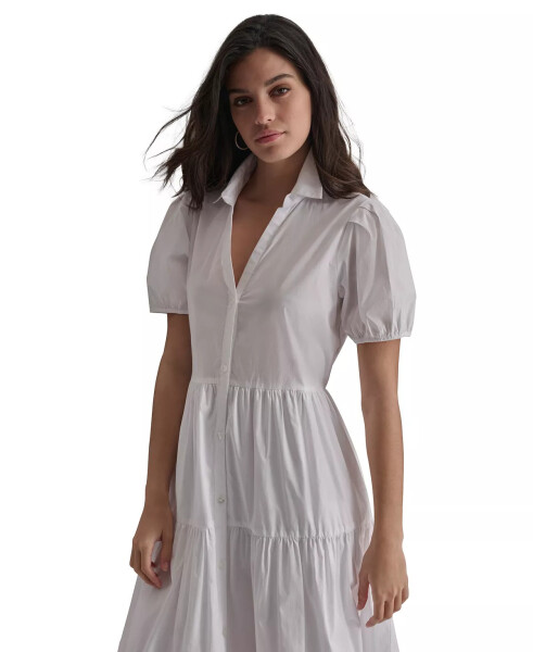 DKNY Women's Puffed-Sleeve Tiered Shirtdress White - 4