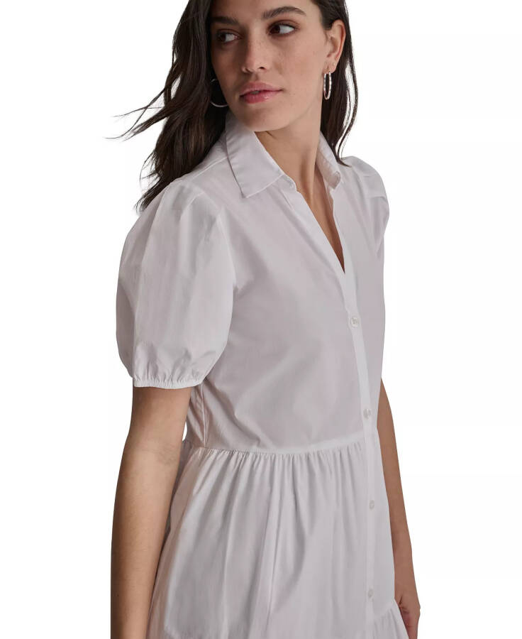 DKNY Women's Puffed-Sleeve Tiered Shirtdress White - 5