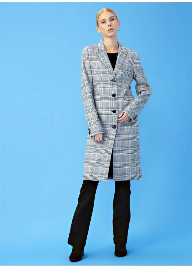 DM X Boyner Deçlong Men's Collar Basic Plaid Gray Women's Coat - 11