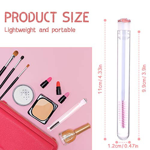 Dming 20 Pieces Disposable Mascara Brushes Eyelash Brush Lash Wand Diamond Mascara Wands with Tube Makeup Tool Lash Spoolies Sanitary Brushes Lash Extension Supplies (tube scale l pink 20) - 2