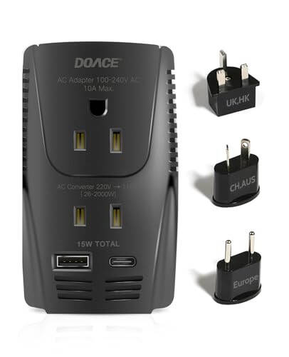 DOACE® 220V dan 110V ga Type-C bilan konvertor, 2000W sayohat kuchlanish konvertori soch fenini to'g'rilash mashinasi, kıvırıcı dazmoli uchun, 10A quvvat adapteri USB va EU/UK/AU/US vilkalari bilan noutbuk, planshet, kamera, mobil telefon uchun - 1