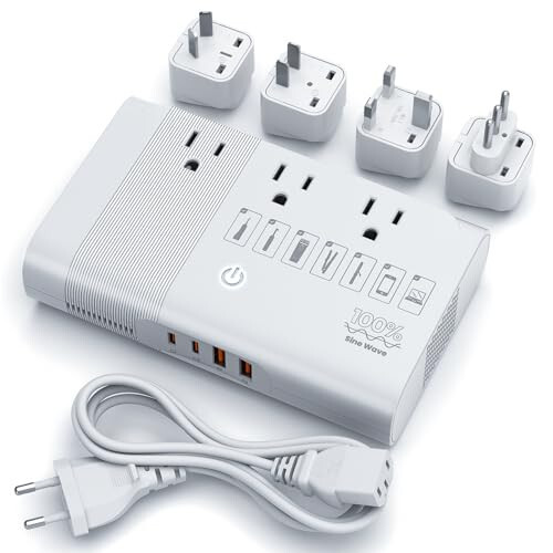 DOACE Max 500W Step Down 100-220V to 110V Voltage Converter, Pure Sine Wave Power Converter with 2 USB-C, 2 USB-A Ports, 3 AC Sockets, Universal Power Plug Adapter EU, UK, AU, IT Over 200 Countries - 1