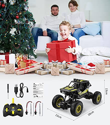 DoDoeleph Remote Control Car, Metal RC Monster Trucks, 1/20 LED 4 Channel All Terrains Off Road Vehicle 2X Rechargeable Batteries Toy Gift for Boys Girls Kids Adults - 1