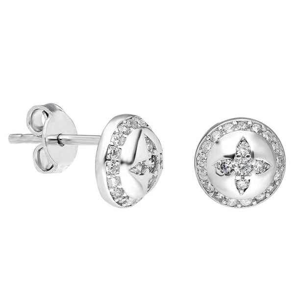 Dome Design 925 Sterling Silver Earrings with Zircon Stone - 2