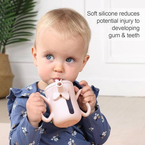 Dommy Silicone Baby Sippy Cup with Spill Proof Straw&Lid | Baby Sippy Cup for 6-12Months | Transition Bottles for 1Year Old Toddler for Milk/Juice/Puree |Peach Dust, 5oz - 17