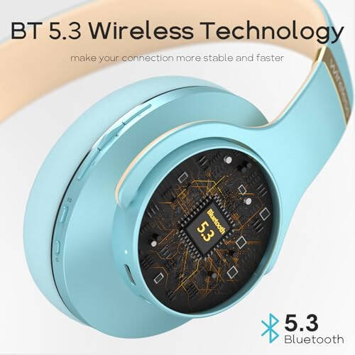 DOQAUS Bluetooth Kulaklıklar Kulak Üzeri, 90 Saat Oynatma Süresi Kablosuz Kulaklıklar 3 EQ Modu ile, HiFi Stereo Kulaklıklar Mikrofon ve Yumuşak Protein Kulaklık Pedleri ile iPhone/TV/PC/Ev Ofisi için (Mavi) - 4