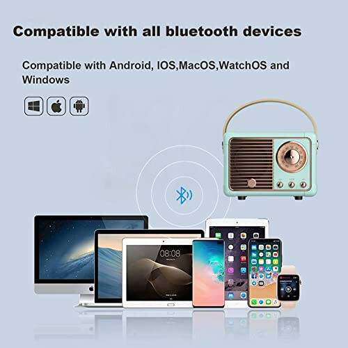 Dosmix Retro Bluetooth Hoparlör, Vintage Dekor, Küçük Kablosuz Bluetooth Hoparlör, Mutfak, Masa, Yatak Odası, Ofis, Parti, Açık Hava İçin Sevimli Eski Moda Stil, Android/iOS Cihazlar İçin Kawaii (Mavi) - 3