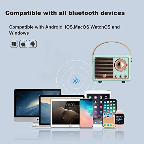 Dosmix Retro Bluetooth Karnay, Vintaj Dekor, Kichik Simsiz Bluetooth Karnay, Oshxona Stoli Yotoq Xonasi Ofis Partiyasi Tashqi Kawaii Android/iOS Qurilmalari Uchun Sevimli Eski Moda Uslubi (Ko'k) - 3