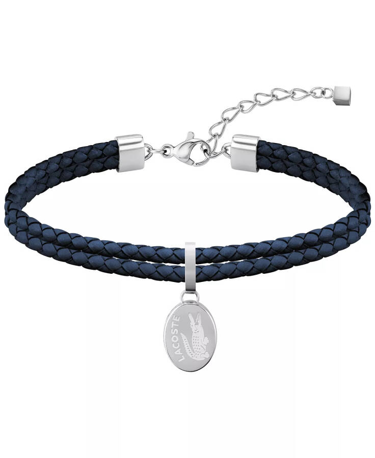 Double Braided Navy Leather Charm Bracelet Blue - 1