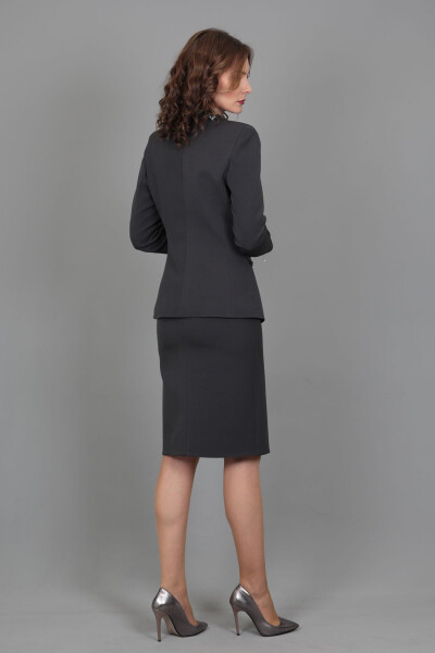 Double-Breasted Blazer & Pencil Skirt Set - Smoke - 10