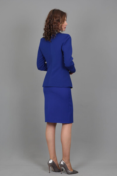 Double-Breasted Blazer & Pencil Skirt Suit - Teal - 11