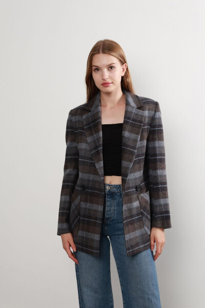 Double-Breasted Plaid Jacket - 1