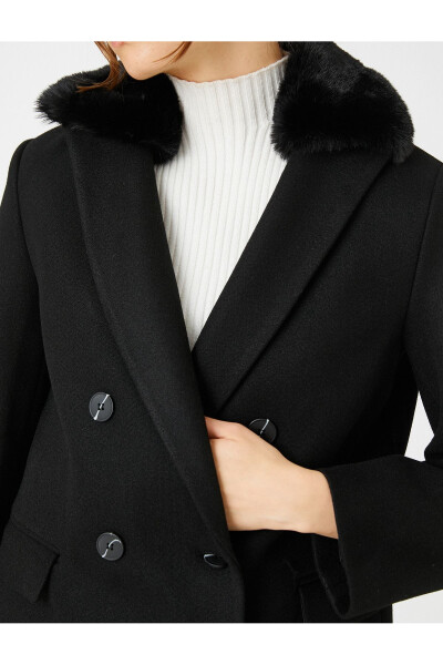 Double-breasted wool coat with plush details. - 5