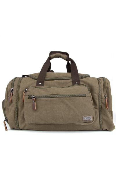 Double Compartment Shoe Compartment Canvas Sports & Travel Suitcase Dark Khaki - 9