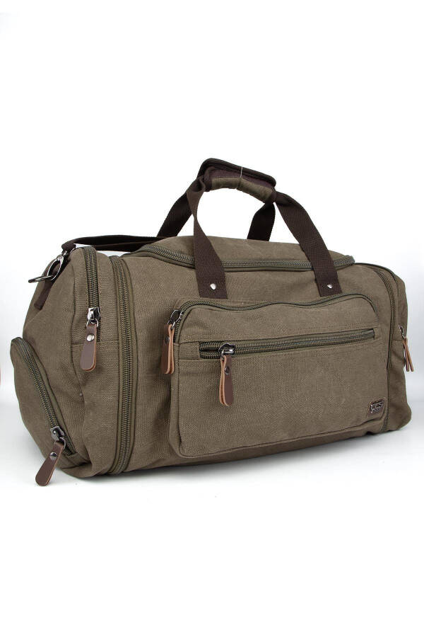 Double Compartment Shoe Compartment Canvas Sports & Travel Suitcase Dark Khaki - 10