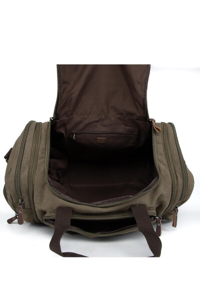 Double Compartment Shoe Compartment Canvas Sports & Travel Suitcase Dark Khaki - 14