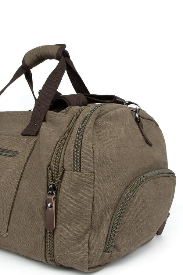 Double Compartment Shoe Compartment Canvas Sports & Travel Suitcase Dark Khaki - 16