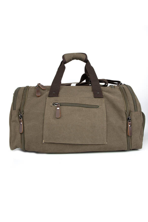 Double Compartment Shoe Compartment Canvas Sports & Travel Suitcase Dark Khaki - 7